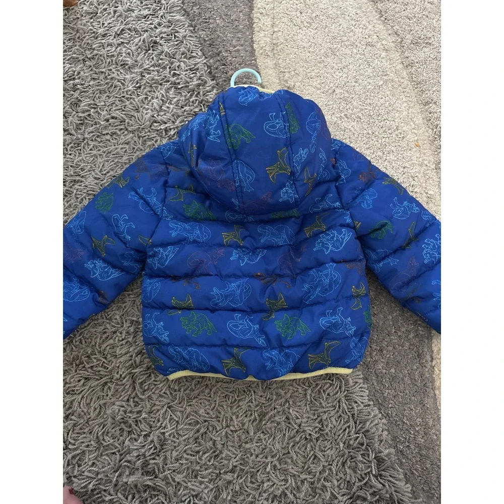 Jumping Beans Boys 3T Blue Dinosaur Print Fleece Lined Hooded Puffer Jacket Coat